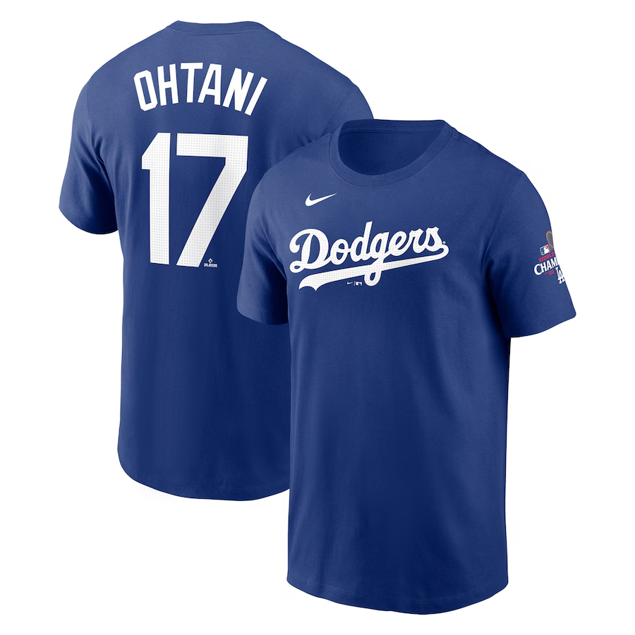 Men Los Angeles Dodgers #17 Ohtani 2024 MLB World Series Champions blue T shirts